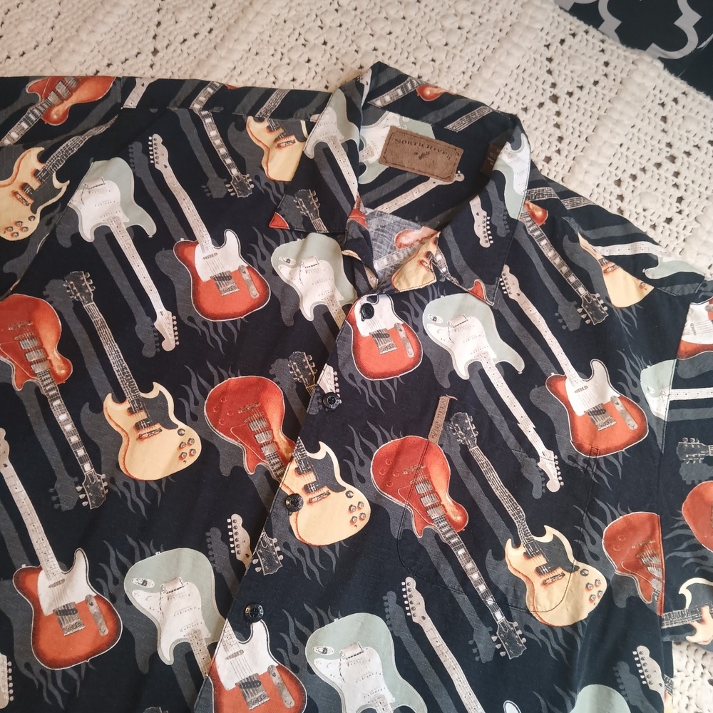 North River Outfitters Electric Guitar AOP Hawaiian Shirt‎ Mens XXL Musician